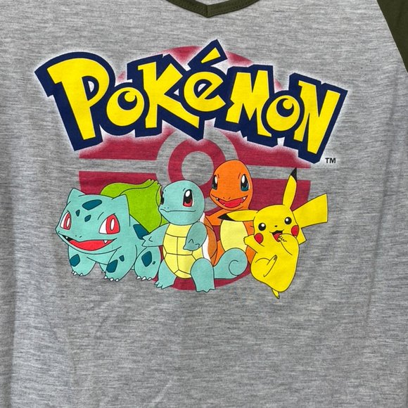Pokemon Womens V Neck Jersey Size Large Gray and Green - Picture 3 of 4